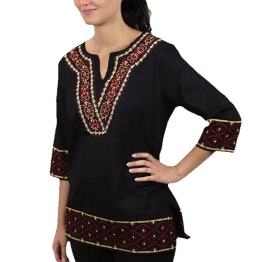 Metropolitan Museum Of Art 100% Cotton Embroidered Peasant Tunic Top Size Small